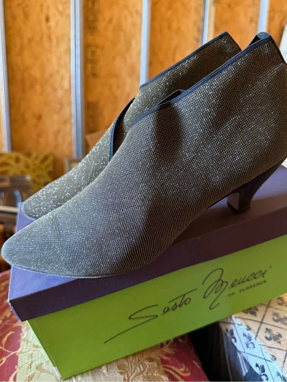 Sesto Meucci  Metallic Knit Pointed Ankle Booties